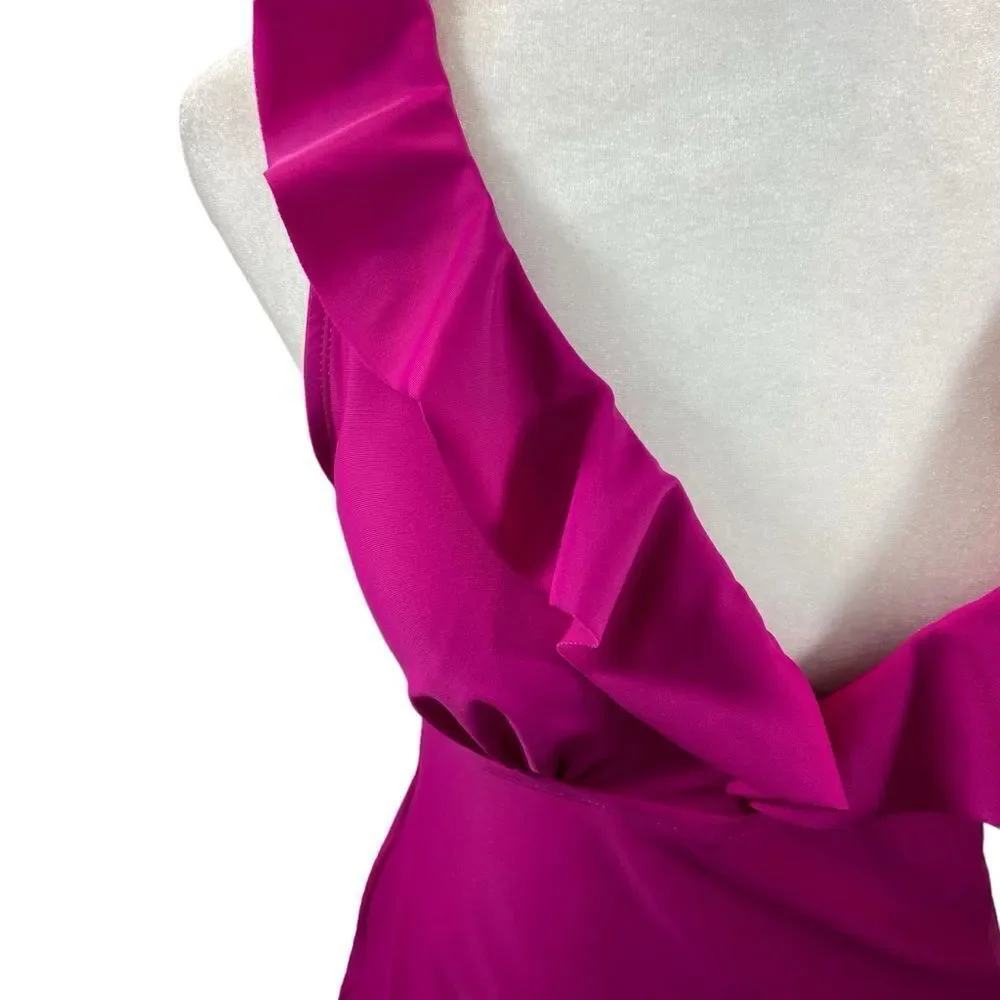 Ladies DKNY‎ Hot Pink Ruffle Neckline Tankini Top Size Large